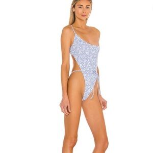 Frankie's Bikinis | SET Blue Floral One Piece & Hair Scarf | Medium / One Size